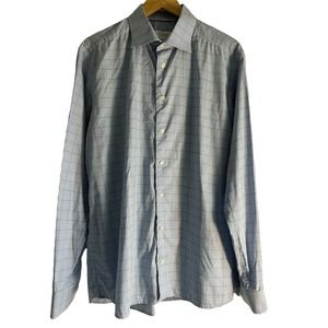 Eton Men's Size 17.5 Slim Checkered Print Button Up Dress‎ Shirt